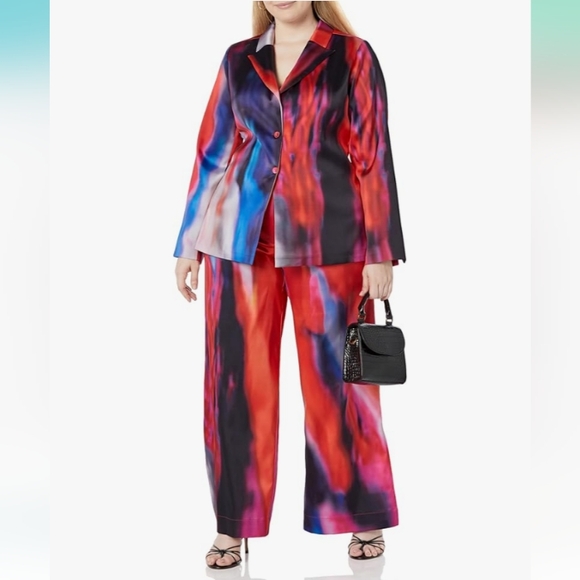 The Drop Satin Multi Print Pant by @Itsjuliettefoxx Size Large NWT Inseam 32 In - Picture 3 of 6